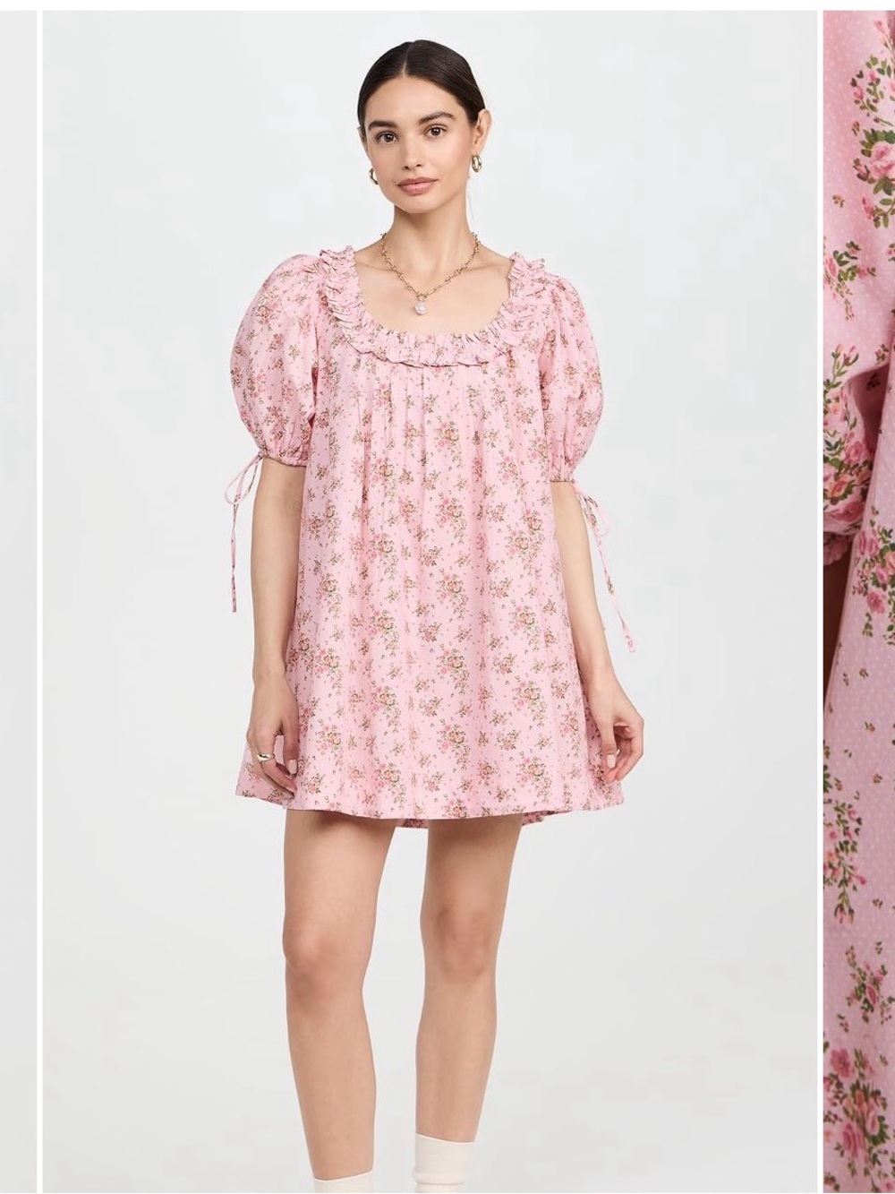 Damson Madder Ruffle Mini Dress - Pink floral, square neck - Picture 2 of 2
